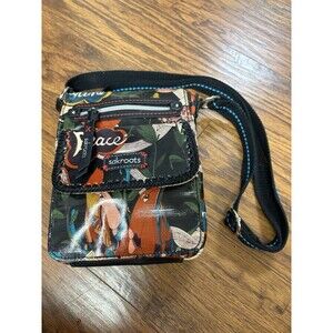 SAKROOTS Crossbody Bag Peace & Nature Adj. Strap Inside Pockets Outside Zip